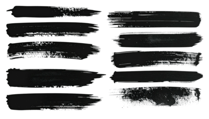 Multiple black brushstrokes with textural detail on a dark background