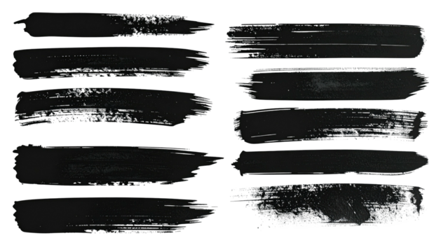 Multiple black brushstrokes with textural detail on a dark background