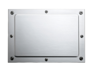 Polished Silver Metallic Plaque with Rounded Corners and Four Decorative Textured Rivets isolated