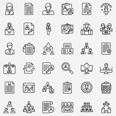 Collection of Human Resource and Business Icons Representing Various Professions and Concepts