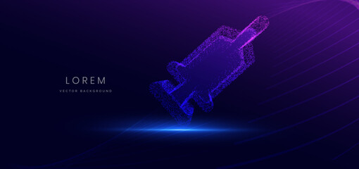 Particle glowing Syringe icon on dark background. Technology futuristic medical concept.