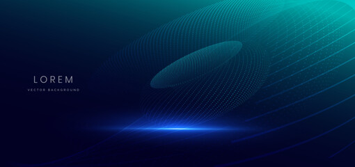 Particle futuristic tech on dark blue background. Technology data communication concept.