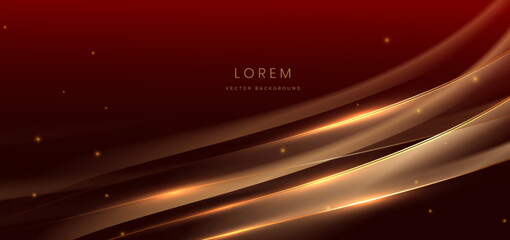 Luxry gold wave ray on dark red background and lighting effect sparkle. Luxury template celebration award design.