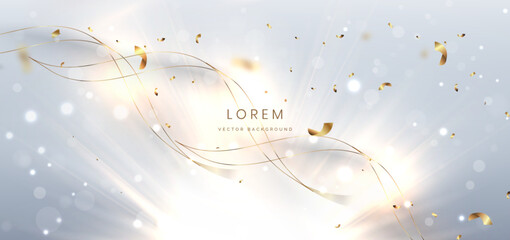 Luxury white background with gold lighting effect sparkling decor bokeh elegant.