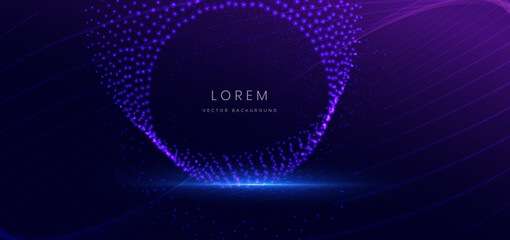 Abstract dot digital technology science on blue and pink background. Futuristic data network concept.