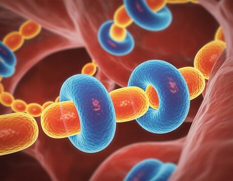 A 3d digital visualization of ketone bodies circulating in a biological environment. Scientific illustration of molecular structures for biochemistry and metabolism concepts