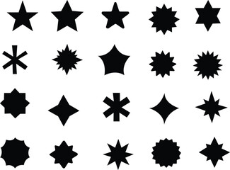 star icons in black flat style. Sparkle star icons set ,Shine symbol illustration. star sign collection. Modern simple star isolated on transparent background.
