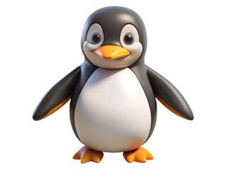 Fototapeta premium Cute penguin cartoon character isolated on white background with a charming expression and playful demeanor