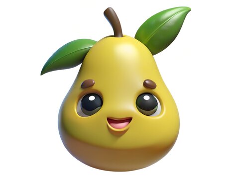 Adorable yellow pear character with a cute smile isolated on white background, perfect for childrens illustrations