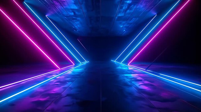Futuristic Neon Light Tunnel with Vibrant Blue and Pink Glow.