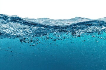Abstract Blue Water Surface With Glittering Particles Against White Background