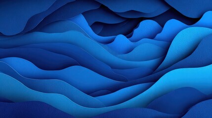 Obraz premium Abstract Blue Wavy Terrain Displaying Layered Forms and Textural Depth