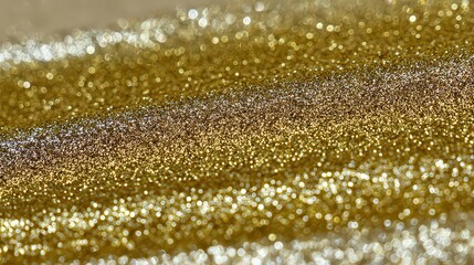 Abstract Close Up Of Sparkly Golden Glitter Texture Forming Gentle Curves Under Warm Lighting