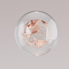 Fototapeta na wymiar Rose gold crystal molecular innovation structure, abstract cosmetic product ingredient 3d rendering concept