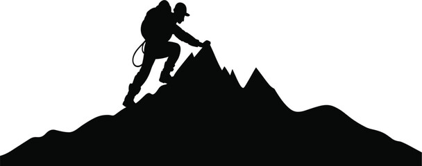 Mountain Climber Silhouette Vector - Man Reaching Peak Adventure Icon