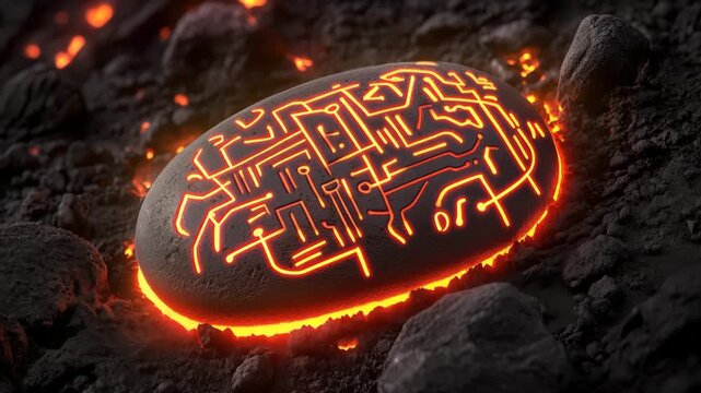 Glowing Circuit Pattern Lava Stone Sci Fi Energy Power Technology Symbol