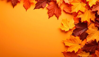 Fototapeta premium Autumnal Abundance - A Symphony of Fall Foliage on Orange Backdrop.