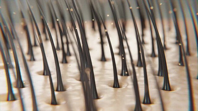 Hair care, Animation Nourish hair action of shampoo or serum. Concept Repair damaged hair. 3d rendering.	
