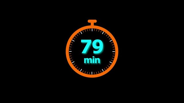 Animation video timer icon with 79 min. timer 79 minutes countdown icon. motion graphic arrow Clock 79 minute icon, white background 4k video animation.