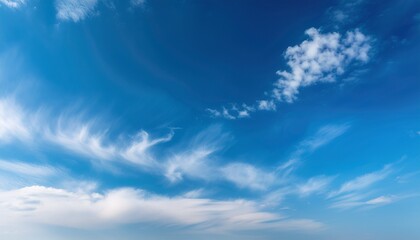 Obraz premium Tranquil Sky Background Serene Clear Blue Skies With Wispy Clouds Perfect For Creating A Peaceful Backdrop With Copy Space