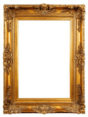 Ornate vintage gold frame isolated on white background
