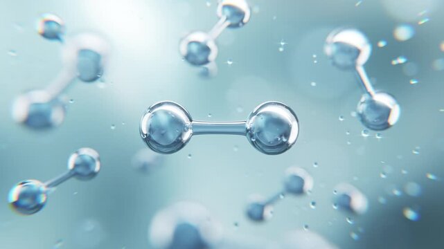Hydrogen Molecule, New Green Energy Water Fuel Cell Future Hydrogen, 3D rendering.	
