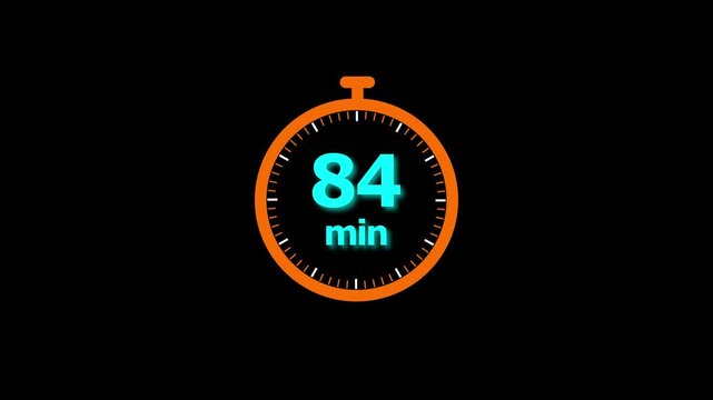 Animation video timer icon with 84 min. timer 84 minutes countdown icon. motion graphic arrow Clock 84 minute icon, white background 4k video animation.