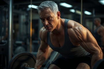Determined fit man lifting a moderate weight in a modern gym