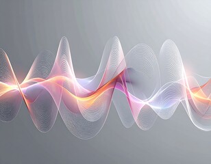 Abstract flowing sine wave with glowing pink, orange, blue hues on a gray gradient