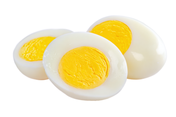 Three hard boiled eggs cut in half