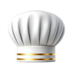 A classic white chef s hat with elegant gold stripes on the band symbolizing culinary expertise and professional cooking in a clean studio setting