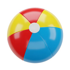 Brightly colored inflatable beach ball with red yellow and blue panels floating on a black background for summer fun