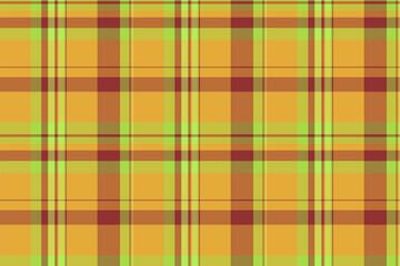 Seventies pattern fabric seamless, doodle background texture textile. Baby vector check tartan plaid in yellow and orange colors.