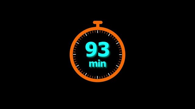 Animation video timer icon with 93 min. timer 93 minutes countdown icon. motion graphic arrow Clock 93 minute icon, white background 4k video animation.