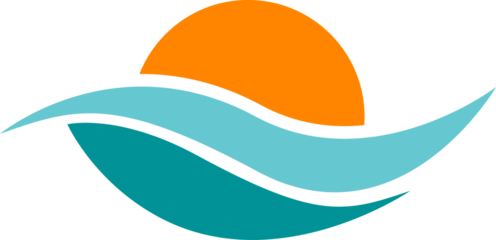 Abstract sun and wave logo design, modern graphic element, ocean symbol, vibrant color scheme