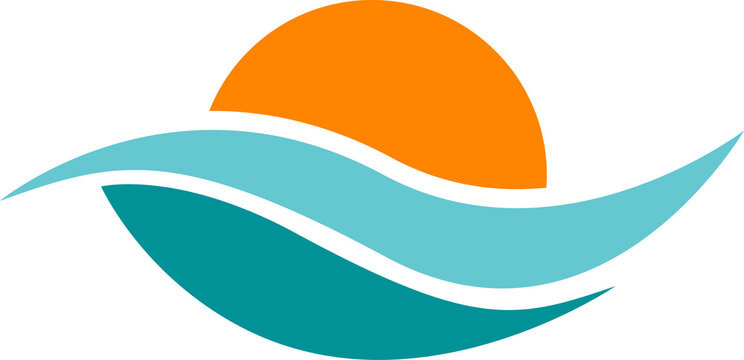 Abstract sun and wave logo design, modern graphic element, ocean symbol, vibrant color scheme