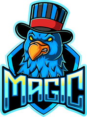 Eagle mascot with top hat, fierce expression, stylized design, gaming logo