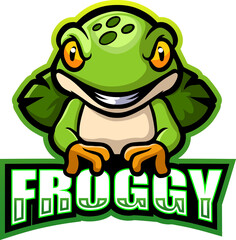Cartoon frog mascot design, vibrant green, playful, logo illustration