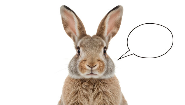 Cute brown rabbit with speech bubble on the transparent background for messaging, communication, easter and social media concepts - Powered by Adobe