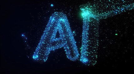 AI text formed by glowing particles