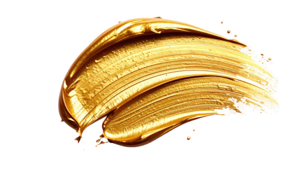 Gleaming golden swipe, thick and textured. Dark background accentuates the metallic shine