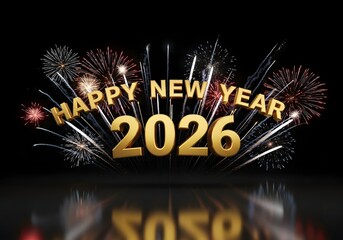 Happy New Year 2026 Celebration with Fireworks Display.