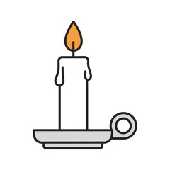Obraz premium Candle Holder Design Element Burning Flame Wax Taper Illuminating Light Source Symbol Warm Glow Decor Graphic Icon White Background