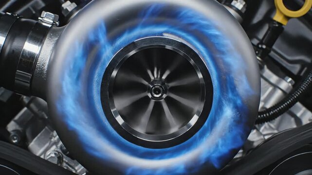 Turbocharger showcasing engine power and design in a close up view