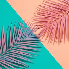 Pastel Palm Leaves on Teal and Peach Background Graphic Design