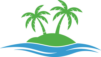 Desert island logo icon tropical palm trees ocean water waves simple flat vector illustration
