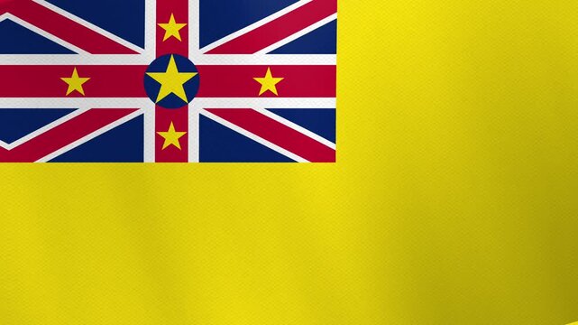 The national flag of Niue, a yellow ensign with a modified Union Jack in the canton featuring five golden stars.