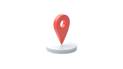 Red Location Pin 3D Rendering on White Base Isolated on Transparent
