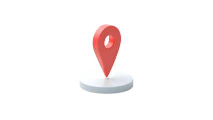 Red Location Pin 3D Rendering on White Base Isolated on Transparent