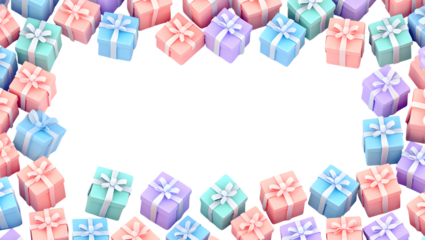 Pastel Gift Boxes Frame 3D Render with Colorful Presents for Celebrations and Special Occasions on Transparent